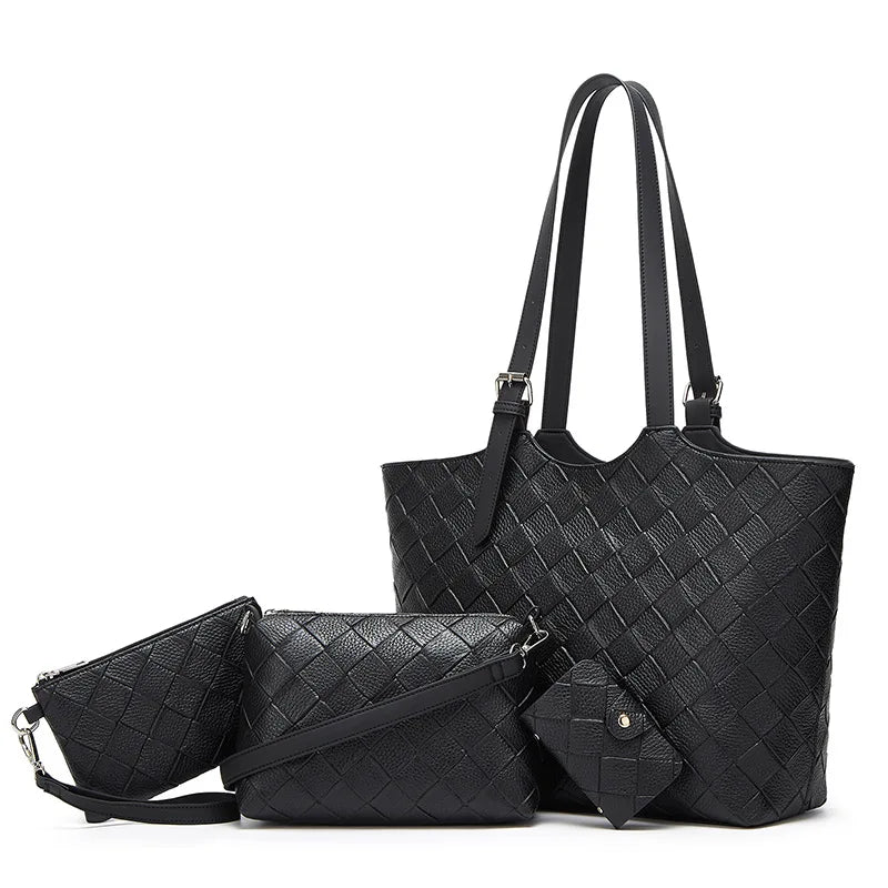New Trendy and Versatile Women's PU Autumn Tote Bag with Zipper Closure Stylish Large Capacity Three-Piece Handbag Set