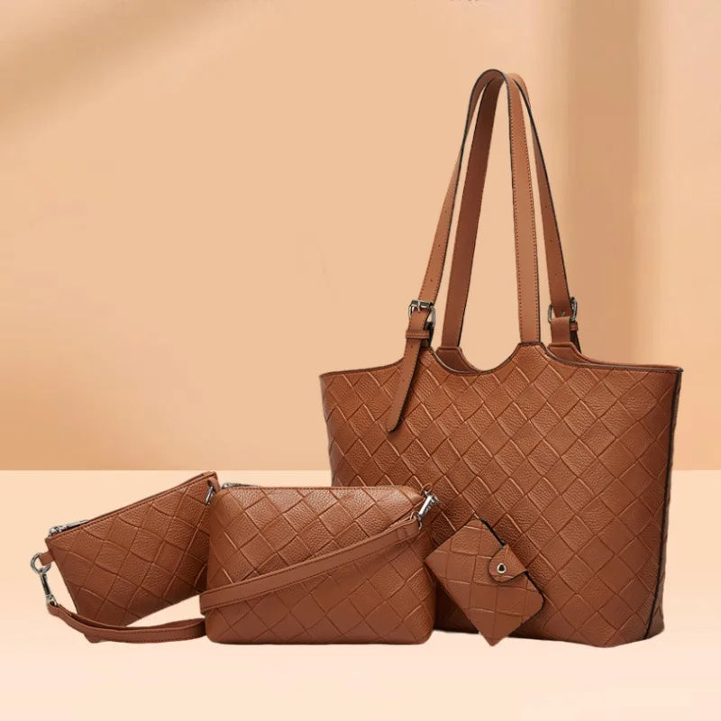 New Trendy and Versatile Women's PU Autumn Tote Bag with Zipper Closure Stylish Large Capacity Three-Piece Handbag Set