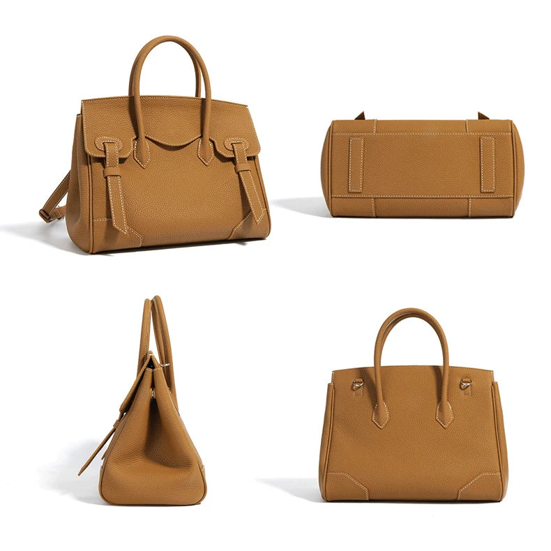 Custom Logo New Luxury Waterproof Genuine Leather Tote Bag with Zipper Closure for Ladies Shoulder Cross Body Evening Use