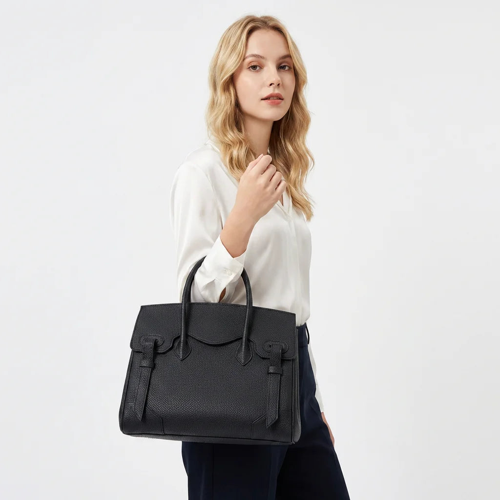 Custom Logo New Luxury Waterproof Genuine Leather Tote Bag with Zipper Closure for Ladies Shoulder Cross Body Evening Use