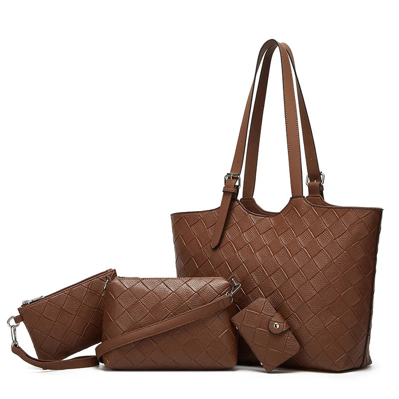 New Trendy and Versatile Women's PU Autumn Tote Bag with Zipper Closure Stylish Large Capacity Three-Piece Handbag Set