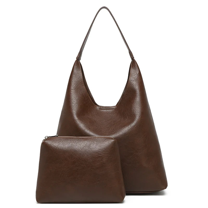 New Simple Designer Casual Large Capacity PU Leather Fashion 2in1/Set Women's Handbags Tote Bags for Shopping