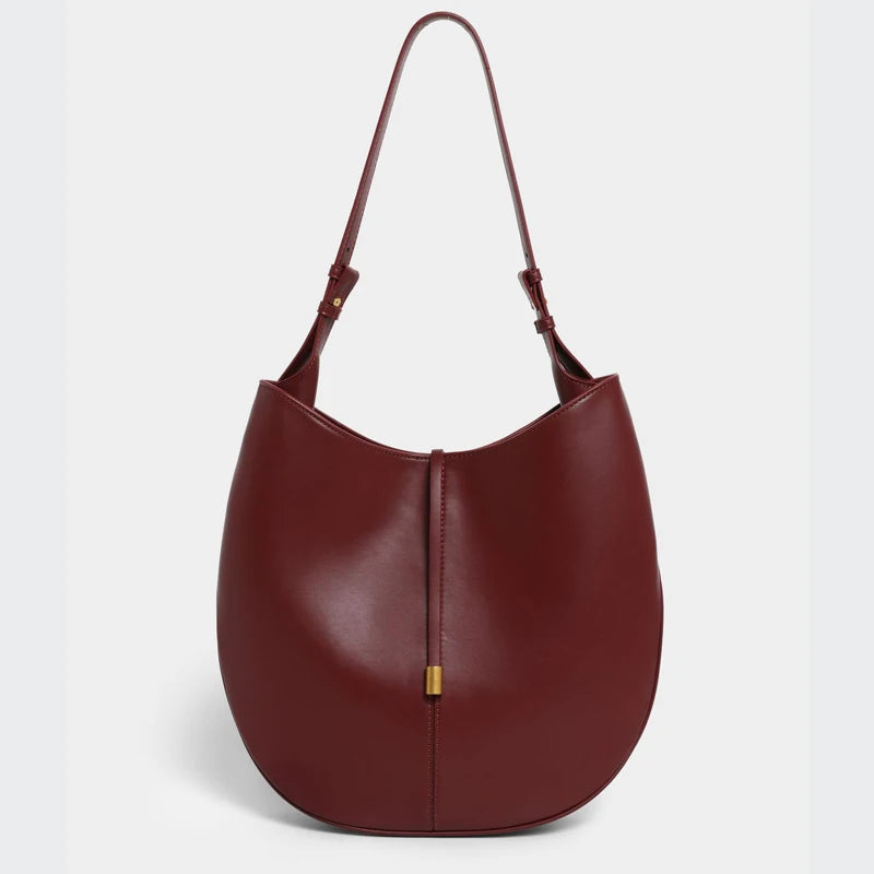 2026 New Popular Women's Bag with Crimson Metal Accessories, Fashionable Large Capacity Single Shoulder Large Bucket Bag