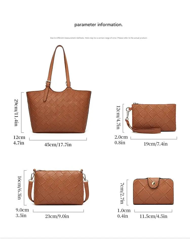 New Trendy and Versatile Women's PU Autumn Tote Bag with Zipper Closure Stylish Large Capacity Three-Piece Handbag Set