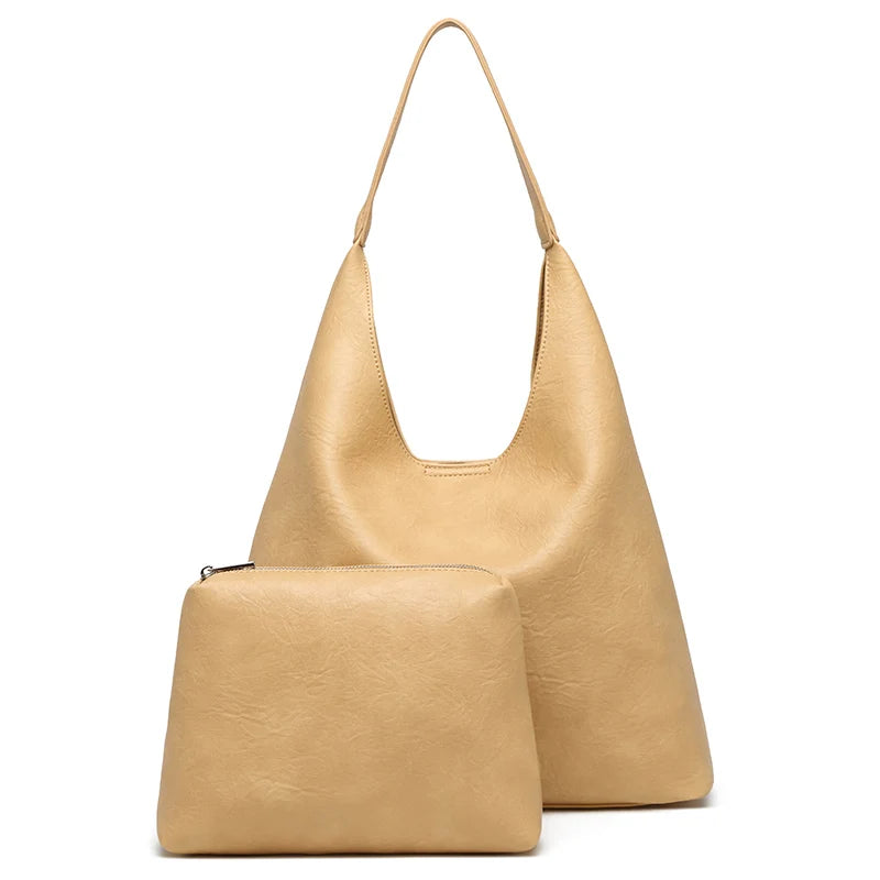 New Simple Designer Casual Large Capacity PU Leather Fashion 2in1/Set Women's Handbags Tote Bags for Shopping