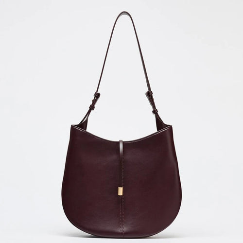 2026 New Popular Women's Bag with Crimson Metal Accessories, Fashionable Large Capacity Single Shoulder Large Bucket Bag