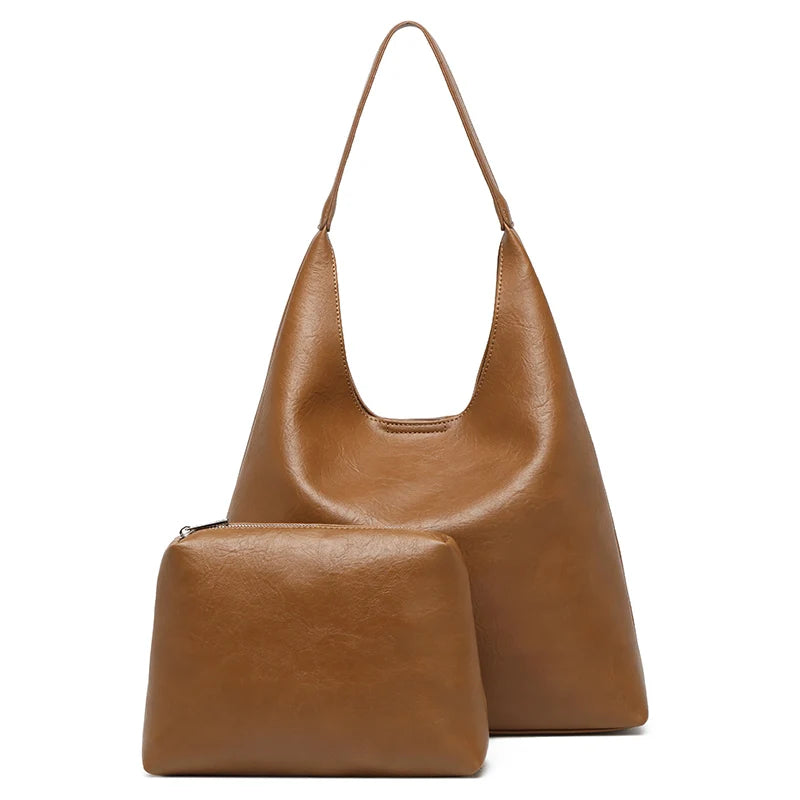 New Simple Designer Casual Large Capacity PU Leather Fashion 2in1/Set Women's Handbags Tote Bags for Shopping
