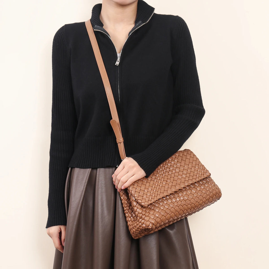 Custom Luxury Designer Women Soft PU Leather Woven Autumn Fashion Polyester Lining Shoulder Crossbody Bags