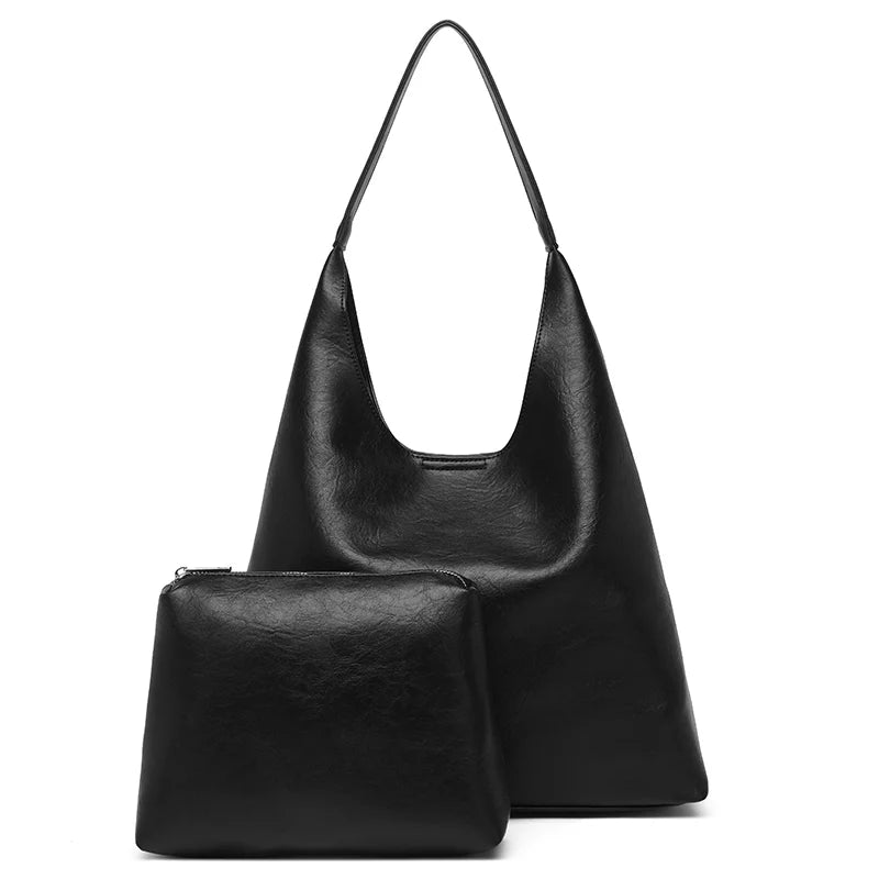 New Simple Designer Casual Large Capacity PU Leather Fashion 2in1/Set Women's Handbags Tote Bags for Shopping