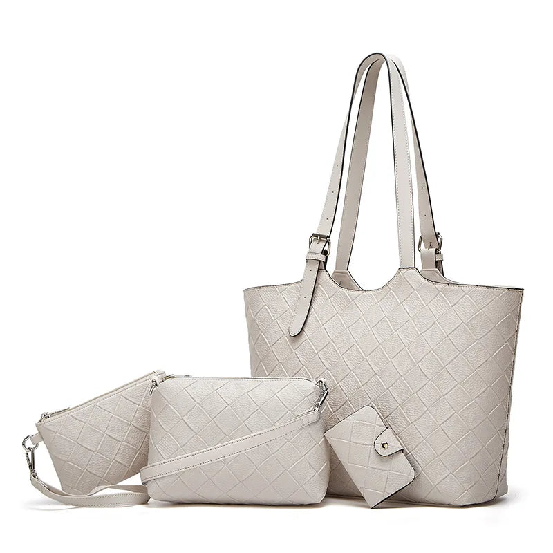 New Trendy and Versatile Women's PU Autumn Tote Bag with Zipper Closure Stylish Large Capacity Three-Piece Handbag Set