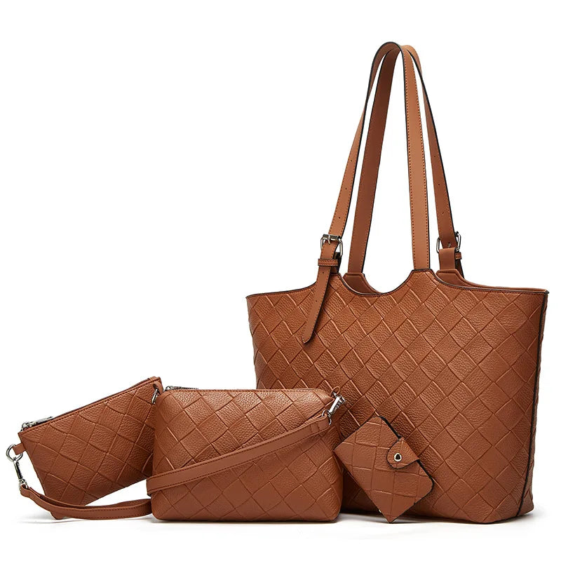 New Trendy and Versatile Women's PU Autumn Tote Bag with Zipper Closure Stylish Large Capacity Three-Piece Handbag Set