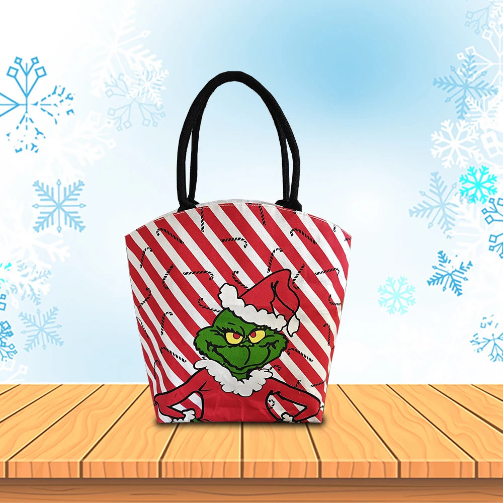 Solid Pattern Cotton Lining Open Top Daily Use Christmas Canvas Shopping Tote Bag